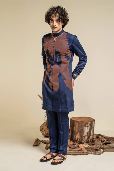 Abkasa Blue 100% Cotton Modal Silk Splatter Pattern Kurta And Pyjama Set Online at Aza Fashions Abkasa_Blue 100% Cotton Modal Silk Splatter Pattern Kurta And Pyjama Set _Online_at_Aza_Fashions