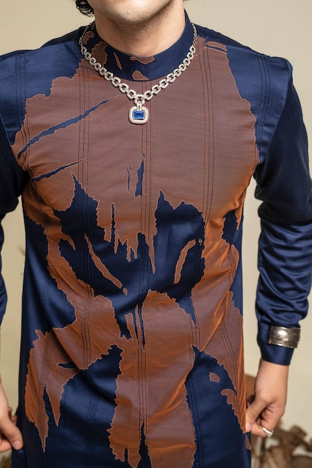 Buy Abkasa Blue 100% Cotton Modal Silk Splatter Pattern Kurta And Pyjama Set Online at Aza Fashions Buy_Abkasa_Blue 100% Cotton Modal Silk Splatter Pattern Kurta And Pyjama Set _Online_at_Aza_Fashions