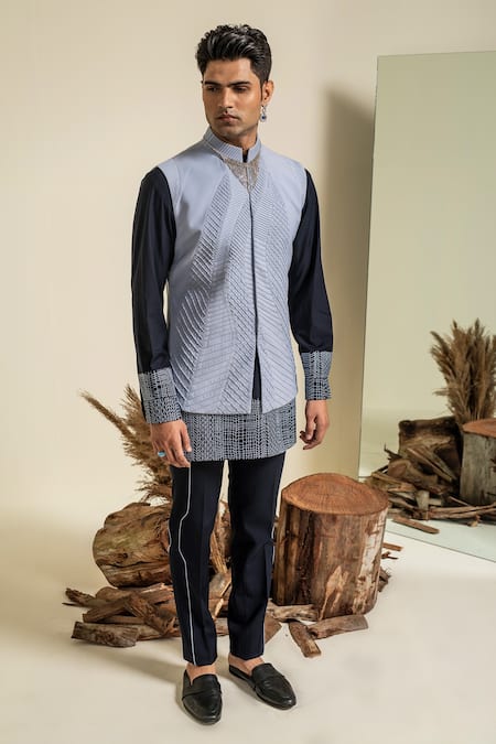 Abkasa_Blue Terrycloth Pintuck Sky Bundi _Online_at_Aza_Fashions