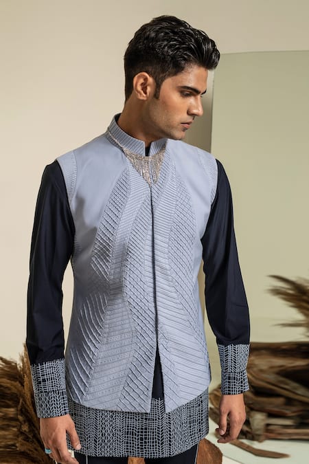 Buy_Abkasa_Blue Terrycloth Pintuck Sky Bundi _Online_at_Aza_Fashions