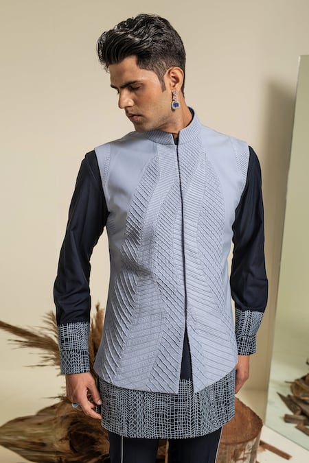 Shop_Abkasa_Blue Terrycloth Pintuck Sky Bundi _Online_at_Aza_Fashions