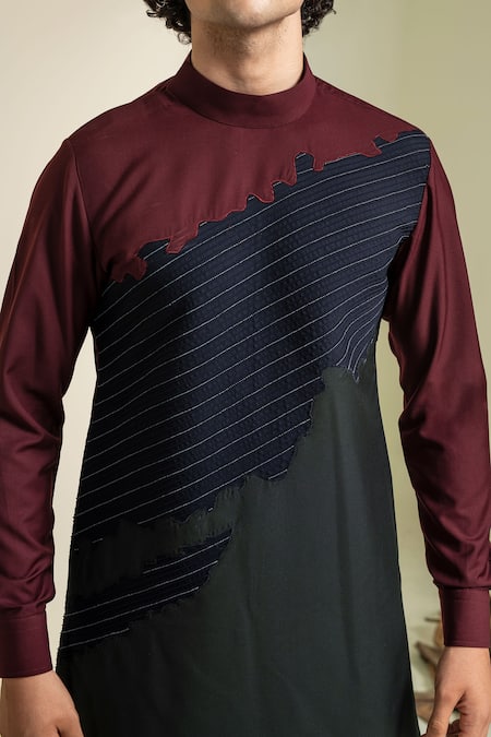 Buy Abkasa Maroon Terry Rayon Embroidered Beads Color Blocked Kurta And Trouser Set Online at Aza Fashions Buy_Abkasa_Maroon Terry Rayon Embroidered Beads Color Blocked Kurta And Trouser Set _Online_at_Aza_Fashions