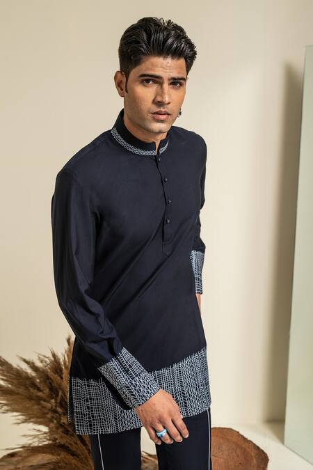 Buy Abkasa Blue Terry Rayon Embroidered Mesh Hem Kurta And Trouser Set Online at Aza Fashions Buy_Abkasa_Blue Terry Rayon Embroidered Mesh Hem Kurta And Trouser Set _Online_at_Aza_Fashions