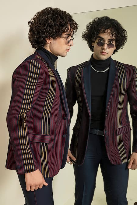 Shop Abkasa Blue Terry Rayon Pintucks Devils Blazer And Trouser Set Online at Aza Fashions Shop_Abkasa_Blue Terry Rayon Pintucks Devils Blazer And Trouser Set _Online_at_Aza_Fashions