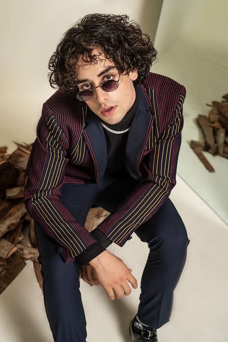 Abkasa Blue Terry Rayon Pintucks Devils Blazer And Trouser Set at Aza Fashions Abkasa_Blue Terry Rayon Pintucks Devils Blazer And Trouser Set _at_Aza_Fashions