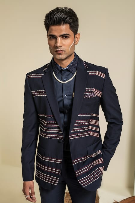 Buy Abkasa Blue Terry Rayon Embroidery Anchor Thread Apple Coat And Trouser Set Online at Aza Fashions Buy_Abkasa_Blue Terry Rayon Embroidery Anchor Thread Apple Coat And Trouser Set _Online_at_Aza_Fashions