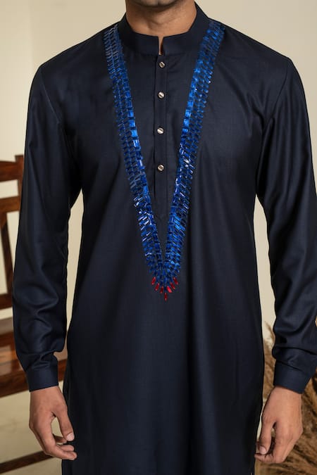 Buy Abkasa Blue Terry Rayon Embroidered Sequins Kurta And Trouser Set Online at Aza Fashions Buy_Abkasa_Blue Terry Rayon Embroidered Sequins Kurta And Trouser Set _Online_at_Aza_Fashions