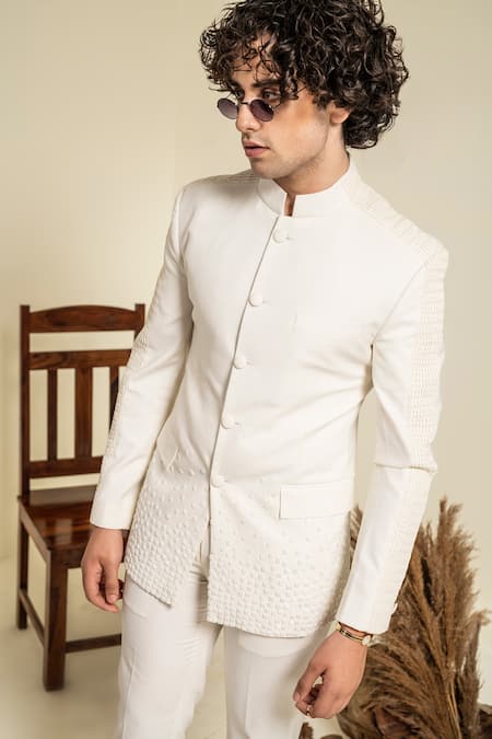 Buy Abkasa Ivory Terrycloth Embroidery Aleppo Geometric Bandhgala And Trouser Set Online at Aza Fashions Buy_Abkasa_Ivory Terrycloth Embroidery Aleppo Geometric Bandhgala And Trouser Set _Online_at_Aza_Fashions