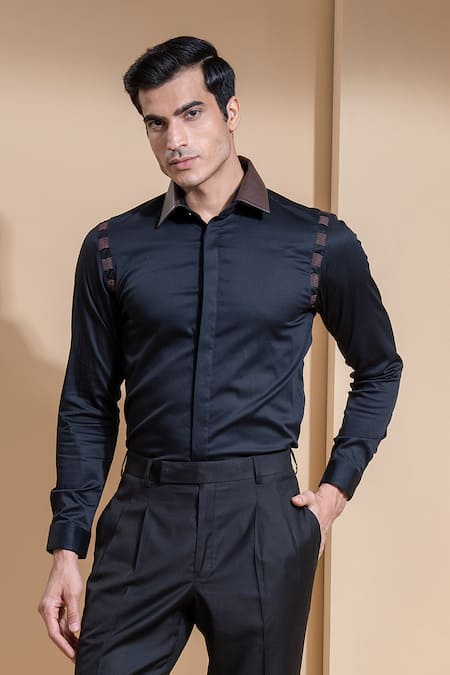 Abkasa Black Cotton Slim-fit Shirt 