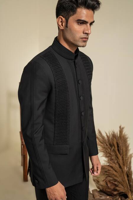 Buy Abkasa Black Terrycloth Windsor Pintucks Bandhgala And Trouser Set Online at Aza Fashions Buy_Abkasa_Black Terrycloth Windsor Pintucks Bandhgala And Trouser Set _Online_at_Aza_Fashions