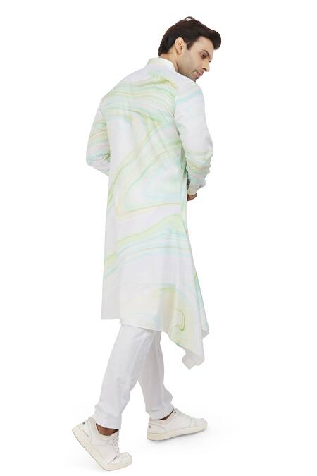 Buy_Nitesh Singh Chauhan_Green Giza And Silk Color Splash Bundi With Printed Kurta Set _Online_at_Aza_Fashions