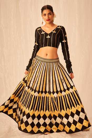 Buy Gulabo By Abu Sandeep Black Cotton Silk Gota V Neck Work Gathered Sleeve Blouse Online at Aza Fashions Buy_Gulabo By Abu Sandeep_Black Cotton Silk Gota V Neck Work Gathered Sleeve Blouse _Online_at_Aza_Fashions