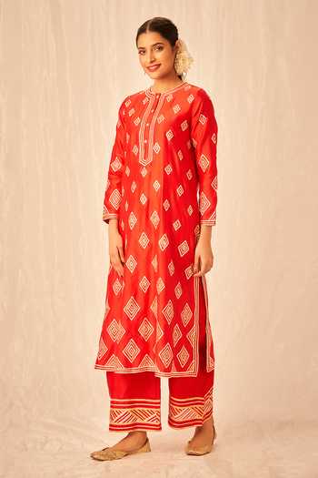 Gulabo By Abu Sandeep Red Gota Work Chanderi Silk Kurta Online at Aza Fashions Gulabo By Abu Sandeep_Red Gota Work Chanderi Silk Kurta _Online_at_Aza_Fashions
