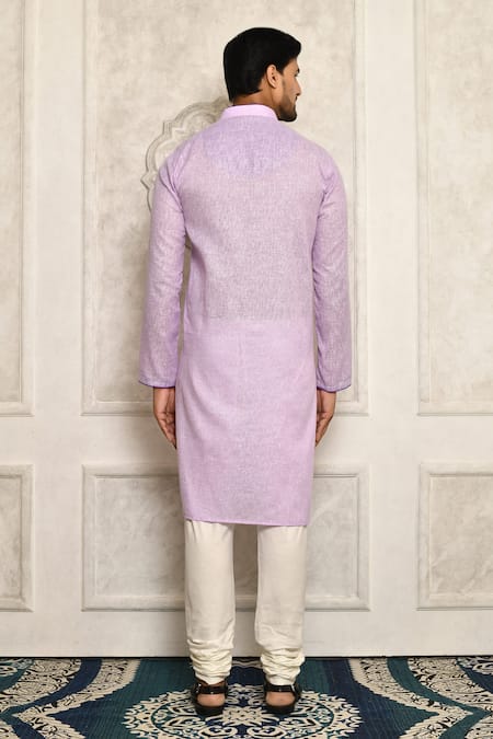 Arihant Rai Sinha Purple Cotton Band Collar Kurta Set 