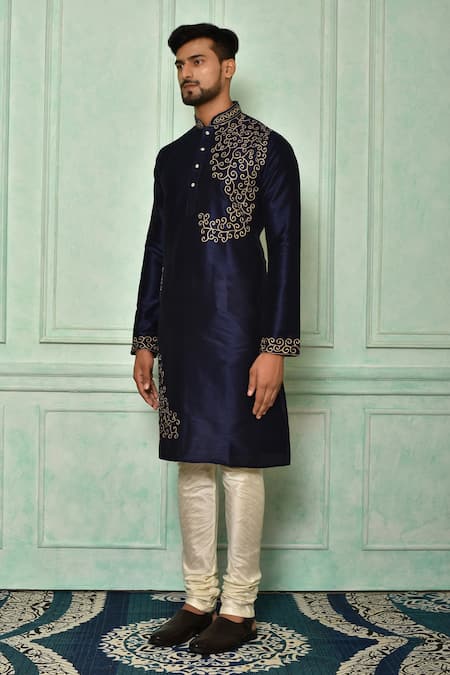 Arihant Rai Sinha Blue Chanderi , Metallic Thread, Embroidery Swirl Work Kurta Set Online at Aza Fashions Arihant Rai Sinha_Blue Chanderi , Metallic Thread, Embroidery Swirl Work Kurta Set _Online_at_Aza_Fashions