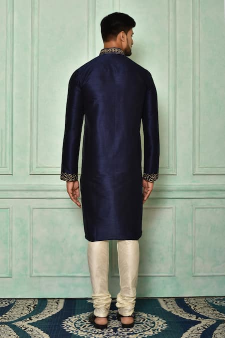 Shop Arihant Rai Sinha Blue Chanderi , Metallic Thread, Embroidery Swirl Work Kurta Set at Aza Fashions Shop_Arihant Rai Sinha_Blue Chanderi , Metallic Thread, Embroidery Swirl Work Kurta Set _at_Aza_Fashions