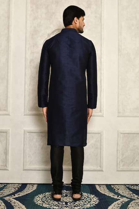 Arihant Rai Sinha_Blue Silk, Mandarin Collar Kurta Set _Online_at_Aza_Fashions
