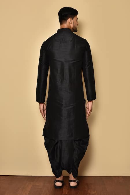 Arihant Rai Sinha_Black Silk Button Front Kurta And Dhoti Pant Set _Online_at_Aza_Fashions