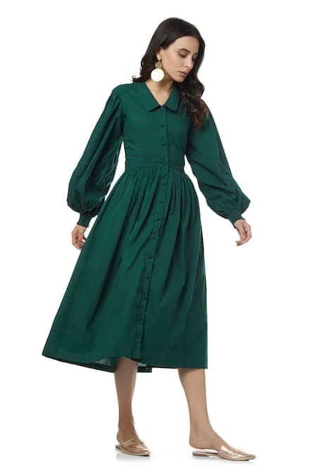 Ankita Green Cotton Spread Collar Greta Shirt Dress   5