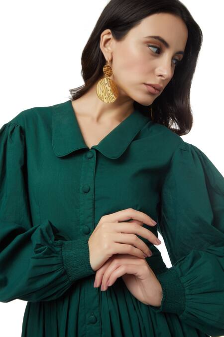 Ankita Green Cotton Spread Collar Greta Shirt Dress   6