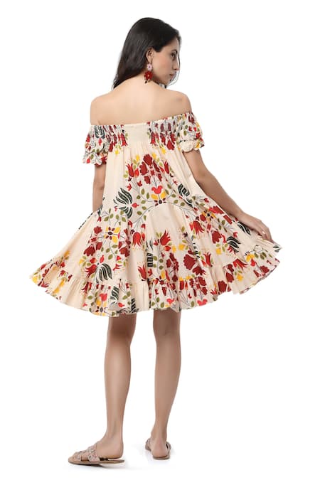 Ankita Trapeze Off Shoulder Floral Print Dress 