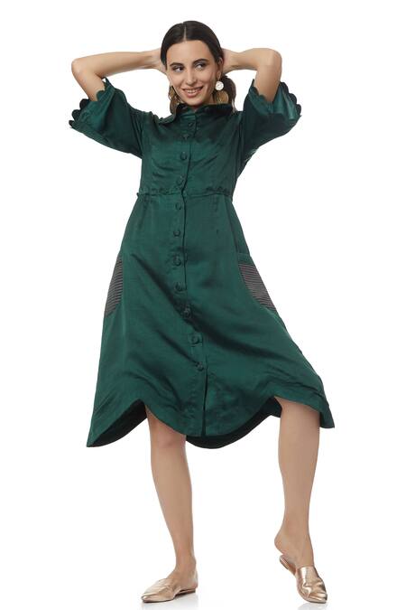 Ankita_Green Double Georgette Spread Collar Annie Shirt Dress _Online_at_Aza_Fashions