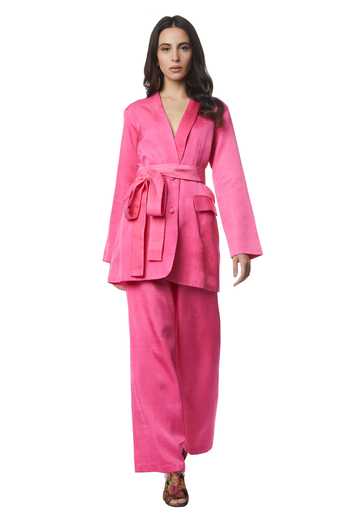 Buy_Ankita_Pink Slub Satin Bianca Blazer And Pant Set_Online_at_Aza_Fashions