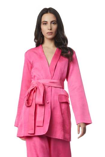 Shop_Ankita_Pink Slub Satin Bianca Blazer And Pant Set_Online_at_Aza_Fashions