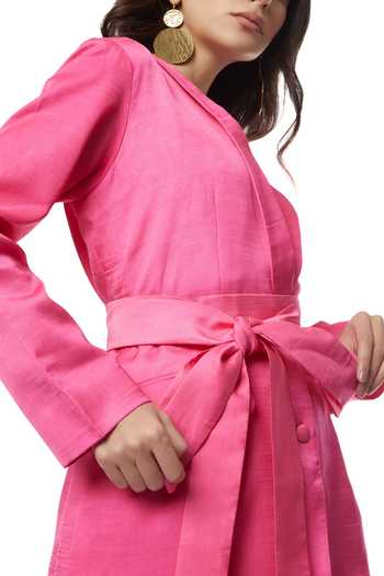 Ankita_Pink Slub Satin Bianca Blazer And Pant Set_at_Aza_Fashions