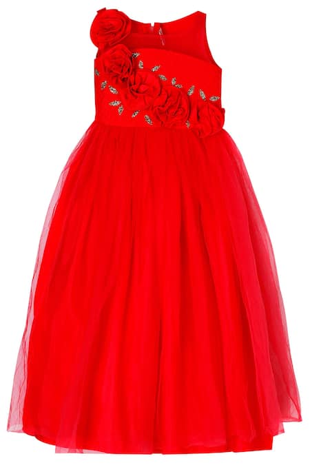 Pinkcow designs pvt ltd Red Net, Satin, Crepe, Chiffon Fabric Flowers, Embroidery Floral Applique Gown