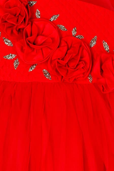 Shop Pinkcow designs pvt ltd Red Net, Satin, Crepe, Chiffon Fabric Flowers, Embroidery Floral Applique Gown at Aza Fashions Shop_Pinkcow designs pvt ltd_Red Net, Satin, Crepe, Chiffon Fabric Flowers, Embroidery Floral Applique Gown _at_Aza_Fashions