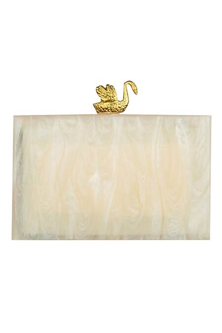 Shop A Clutch Story White Embellished Bird Resin Box Clutch at Aza Fashions Shop_A Clutch Story_White Embellished Bird Resin Box Clutch _at_Aza_Fashions