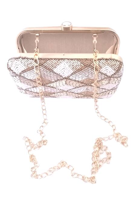 A Clutch Story_Multi Color Embroidery, Beads Silk Box Clutch With Sling_Online_at_Aza_Fashions