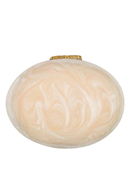 Shop A Clutch Story White Embellished Floral Resin Oval Clutch at Aza Fashions Shop_A Clutch Story_White Embellished Floral Resin Oval Clutch _at_Aza_Fashions