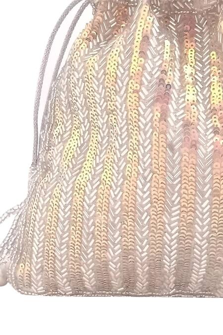 Shop_A Clutch Story_Silver Sequins, Embroidery Silk Potli Bag _Online_at_Aza_Fashions