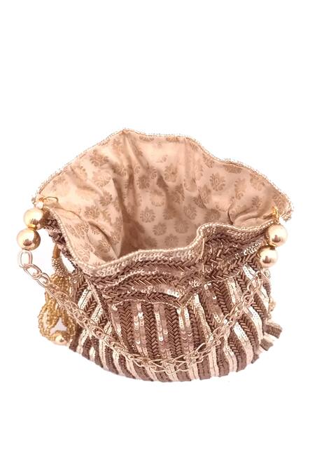 A Clutch Story Gold Sequins, Beads Silk Potli Bag Online at Aza Fashions A Clutch Story_Gold Sequins, Beads Silk Potli Bag _Online_at_Aza_Fashions