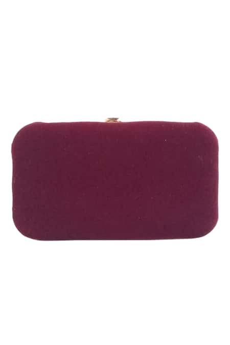 Shop A Clutch Story Maroon Embellished Velvet Box Clutch With Sling at Aza Fashions Shop_A Clutch Story_Maroon Embellished Velvet Box Clutch With Sling _at_Aza_Fashions