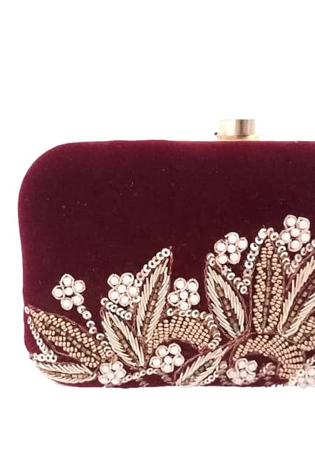 Buy A Clutch Story Maroon Embellished Velvet Box Clutch With Sling Online at Aza Fashions Buy_A Clutch Story_Maroon Embellished Velvet Box Clutch With Sling _Online_at_Aza_Fashions