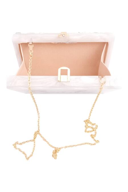 A Clutch Story White Embellished Resin Clutch With Sling Online at Aza Fashions A Clutch Story_White Embellished Resin Clutch With Sling _Online_at_Aza_Fashions