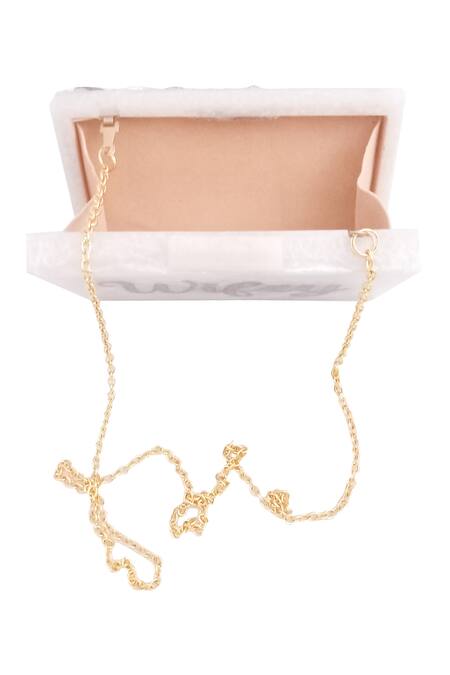 A Clutch Story White Embellished Resin Clutch With Sling Online at Aza Fashions A Clutch Story_White Embellished Resin Clutch With Sling _Online_at_Aza_Fashions