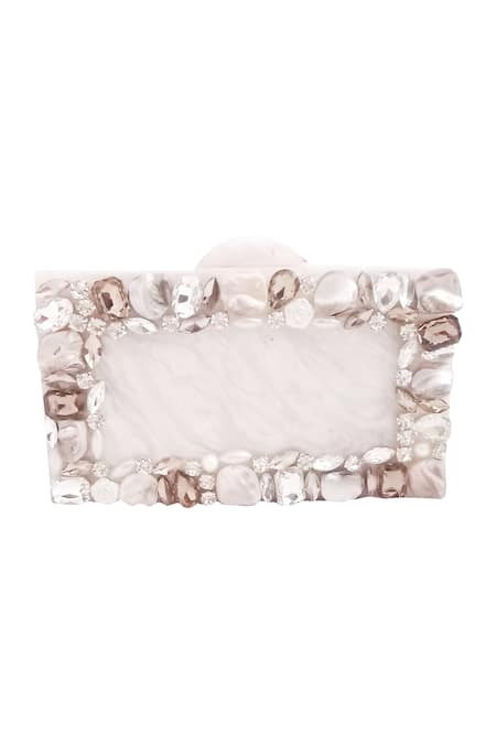 A Clutch Story White Embellished Resin Clutch With Sling 