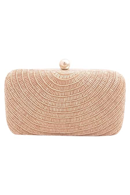 A Clutch Story Gold Embellished Silk Box Clutch With Sling 