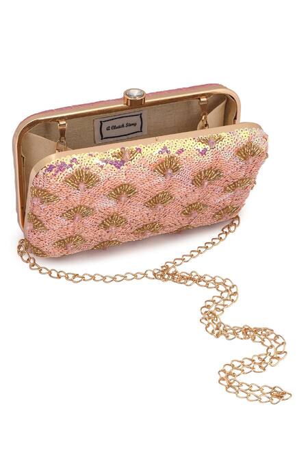Shop_A Clutch Story_Pink Sequins Prism Rainbow Embroidered Clutch _Online_at_Aza_Fashions