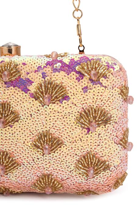 A Clutch Story_Pink Sequins Prism Rainbow Embroidered Clutch _at_Aza_Fashions