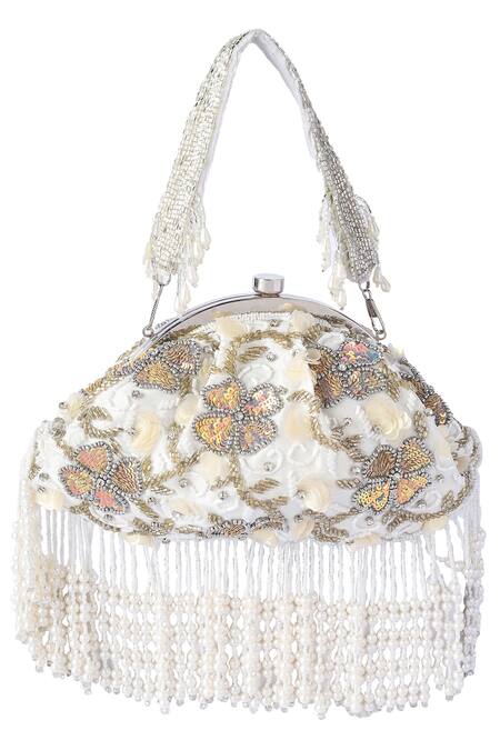 Buy A Clutch Story White Embroidery Belle Fluer Tassel Clutch Online at Aza Fashions Buy_A Clutch Story_White Embroidery Belle Fluer Tassel Clutch _Online_at_Aza_Fashions