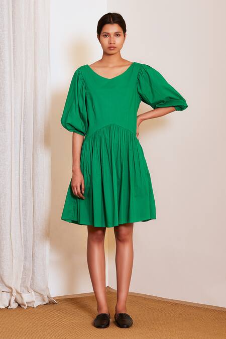 Ankita_Green Cotton Round Dress _Online_at_Aza_Fashions