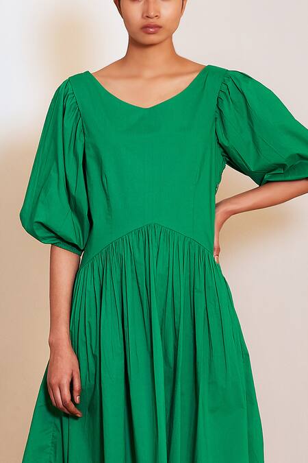 Buy_Ankita_Green Cotton Round Dress _Online_at_Aza_Fashions