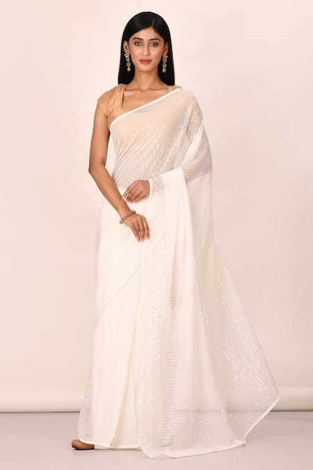 Samyukta Singhania Sequin Embroidered White Georgette Saree 