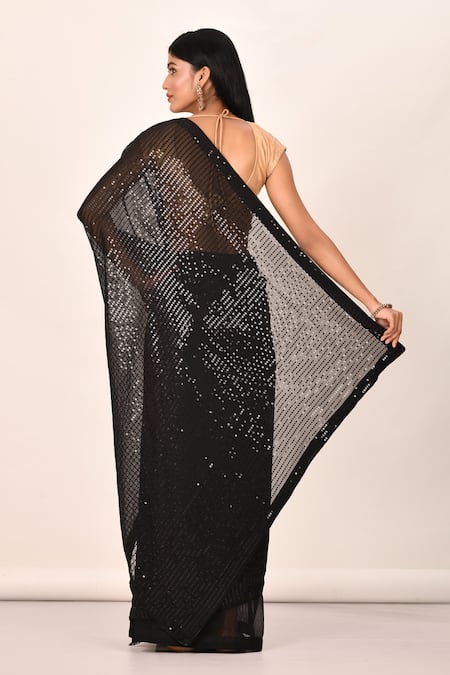 Shop Samyukta Singhania Black Georgette, Bamboo, Silk Sequins Embroidered Saree at Aza Fashions Shop_Samyukta Singhania_Black Georgette, Bamboo, Silk Sequins Embroidered Saree_at_Aza_Fashions