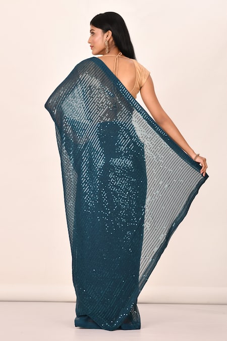 Khwaab By Sanjana Lakhani Teal Blue Sequin Embroidered Saree 